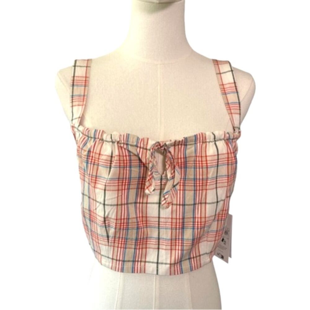 RVCA Bella Multicolor Plaid Lace-Up Cropped Tank Top Women's Size Large NWT